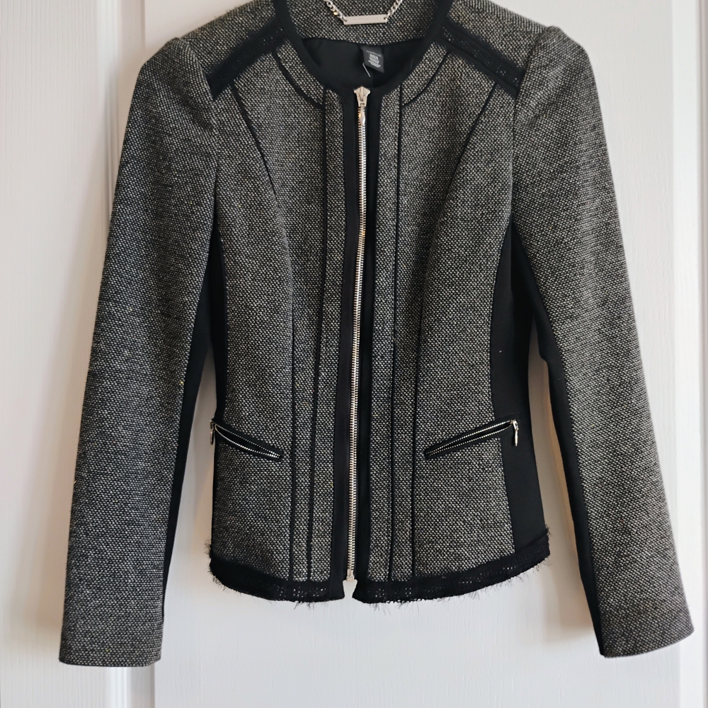 White House Black Market Black and Gray Tweed Blazer -Size 00